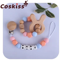 coskiss baby beech wooden animals bracelet teether infants bpa free silicone beads teething soother molar toys shower gifts