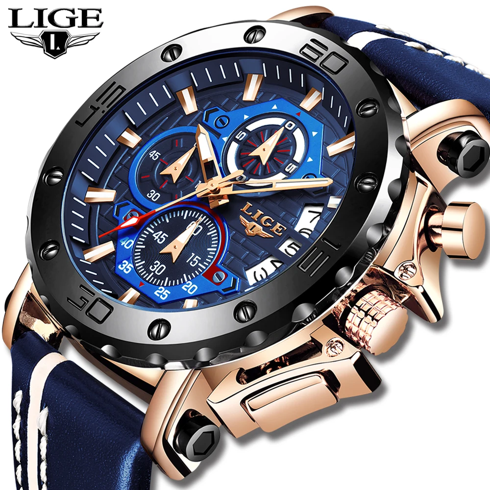 2020 LIGE новые мужские часы Топ бренд класса люкс Большой циферблат военные
