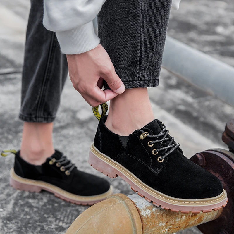 

Popular Mens Casual Footwear Natural Leather Working Shoes Men Black Khaki Mens Rubber Bottom Sneakers Big Size Men Fashion Shoe