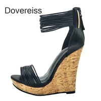 dovereiss fashion womens shoes summer back zipper wedges platform sexy narrow band new pure color consice sandals 40 41 42 43