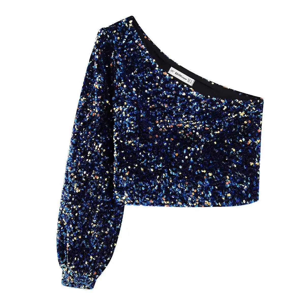 

European and American style new fashion slim fit women's asymmetrical top with sequins