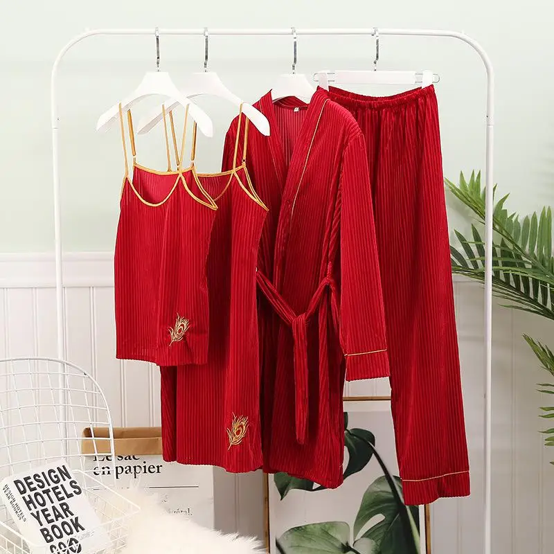 4pcs Robe 1 Новинка, Осенний бархатный женский халат, набор, сексуальное кружевное кимоно, халат, 2 шт., ночная рубашка, Свадебный халат для невесты, M, L, XL - Цвет: 4pcs Robe 1