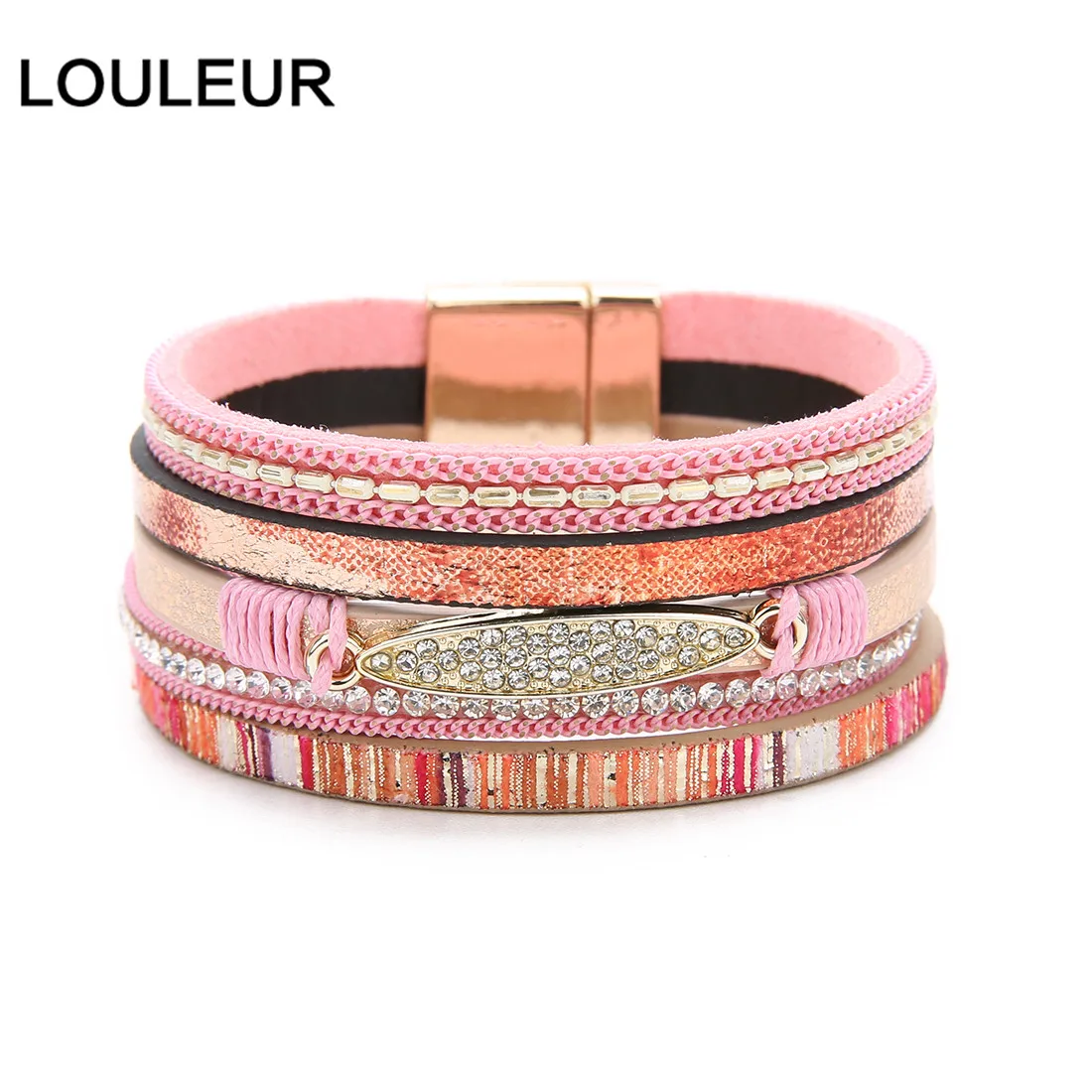 Louleur, Кристальные Многослойные браслеты для женщин, золотой тон, магнит, богемные кожаные широкие браслеты и браслеты, бохо, индийские ювелирные изделия