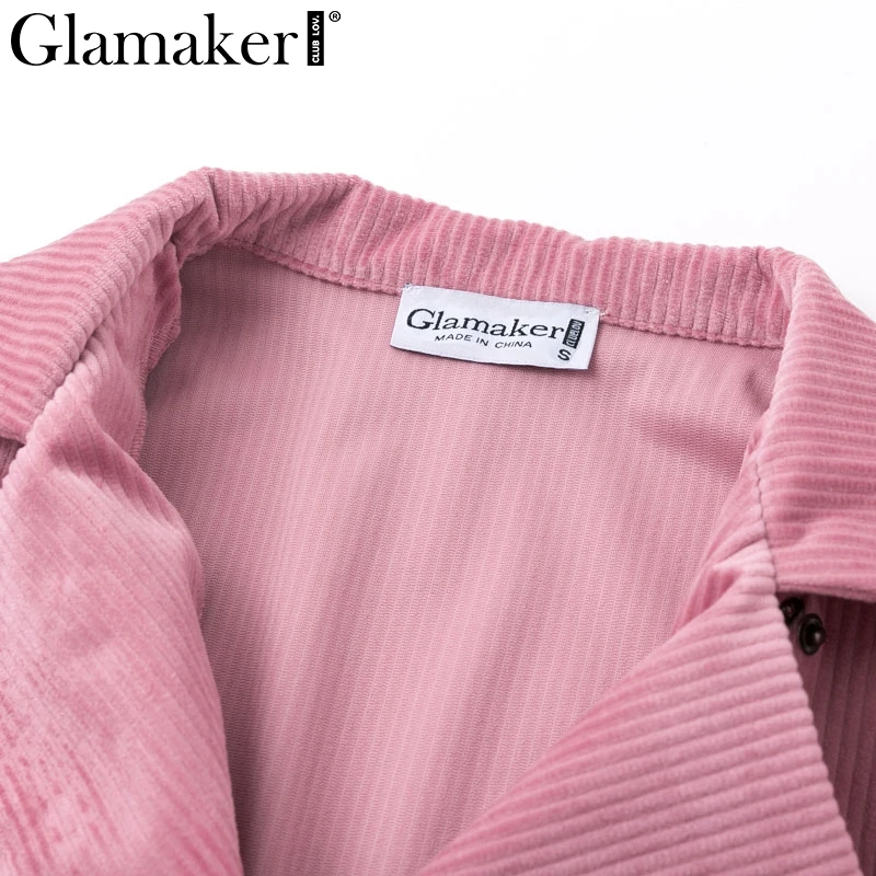 Glamaker Вельветовая розовая Осенняя короткая куртка пальто женская зимняя верхняя одежда с поясом Женская Клубная Базовая куртка модная уличная одежда пальто