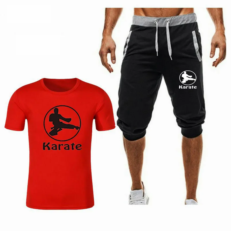 

2020 new karate summer men's suit cotton T-shirt + shorts printed short-sleeved fitness jogging shorts