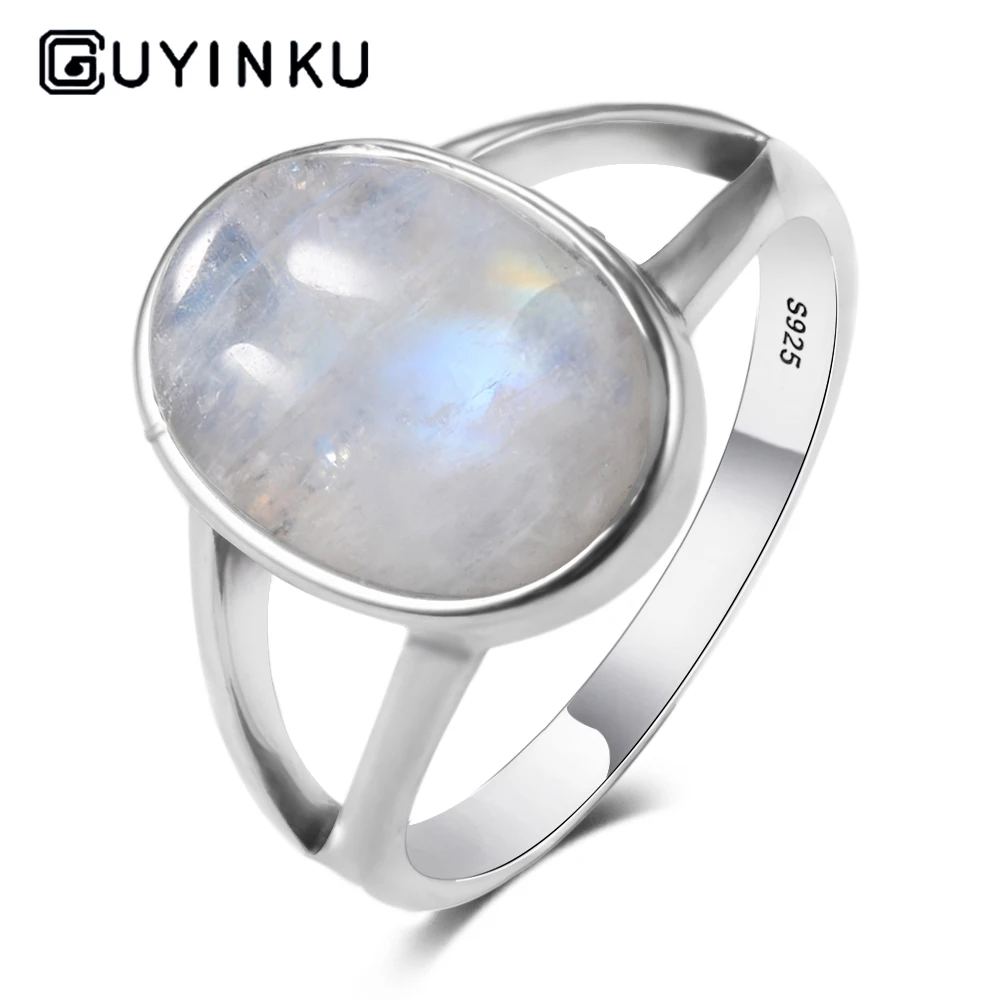GUYINKU классические 925 пробы серебряные винтажные кольца с лунным камнем для женщин ювелирные изделия с драгоценными камнями подарки на годовщину для женщин