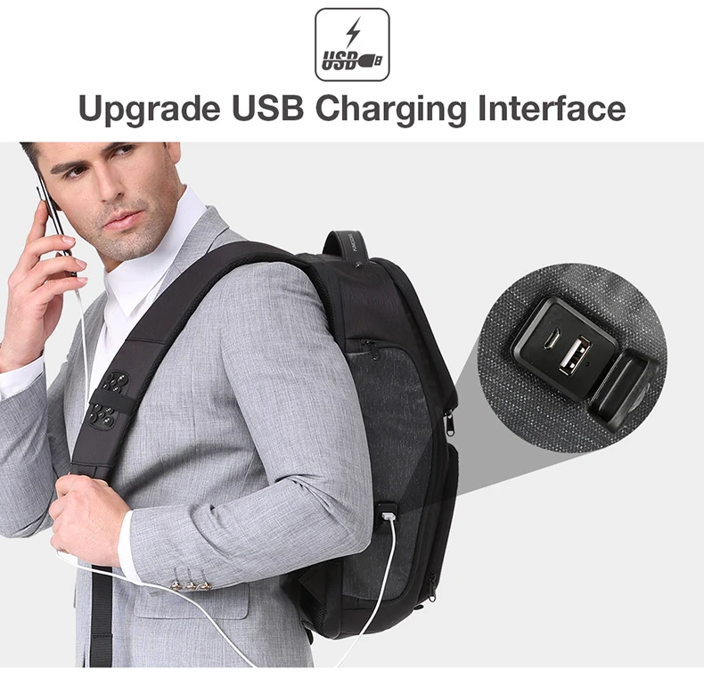 Мужской рюкзак для ноутбука большой емкости с солнечной зарядкой, usb-порт, повседневный туристический рюкзак для бизнеса, нейлоновая Водонепроницаемая Студенческая сумка