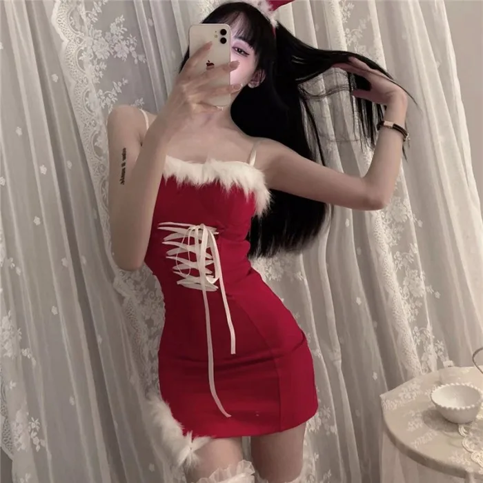 2021 Зимние новые женские рождественские костюмы Сексуальное Милое горячее платье