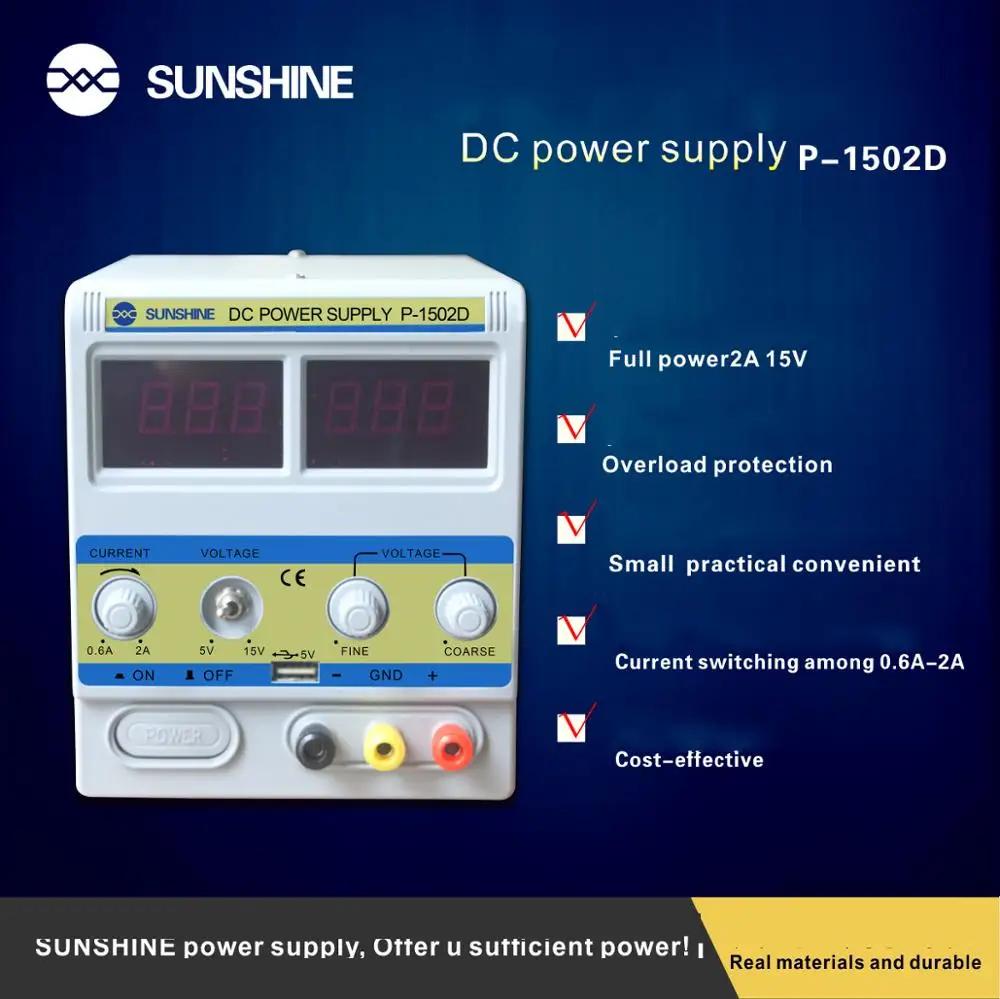 SUNSHINE DC Power Supply Adjustable 15v 2A digital Laboratory display Power Supply Voltage Regulator for Phone Repair P-1502D