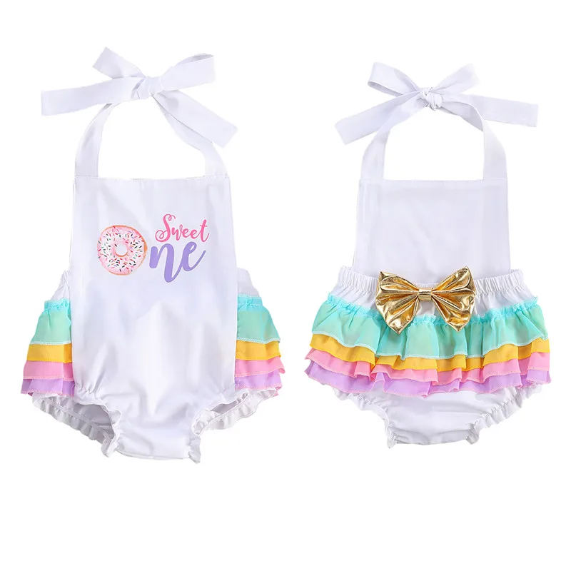 

Newborn Girl Cotton Romper Ruffled Sleeveless Halter Backless Jumpsuit Open Back Bow Outfit Baby Clothing 0-24 M