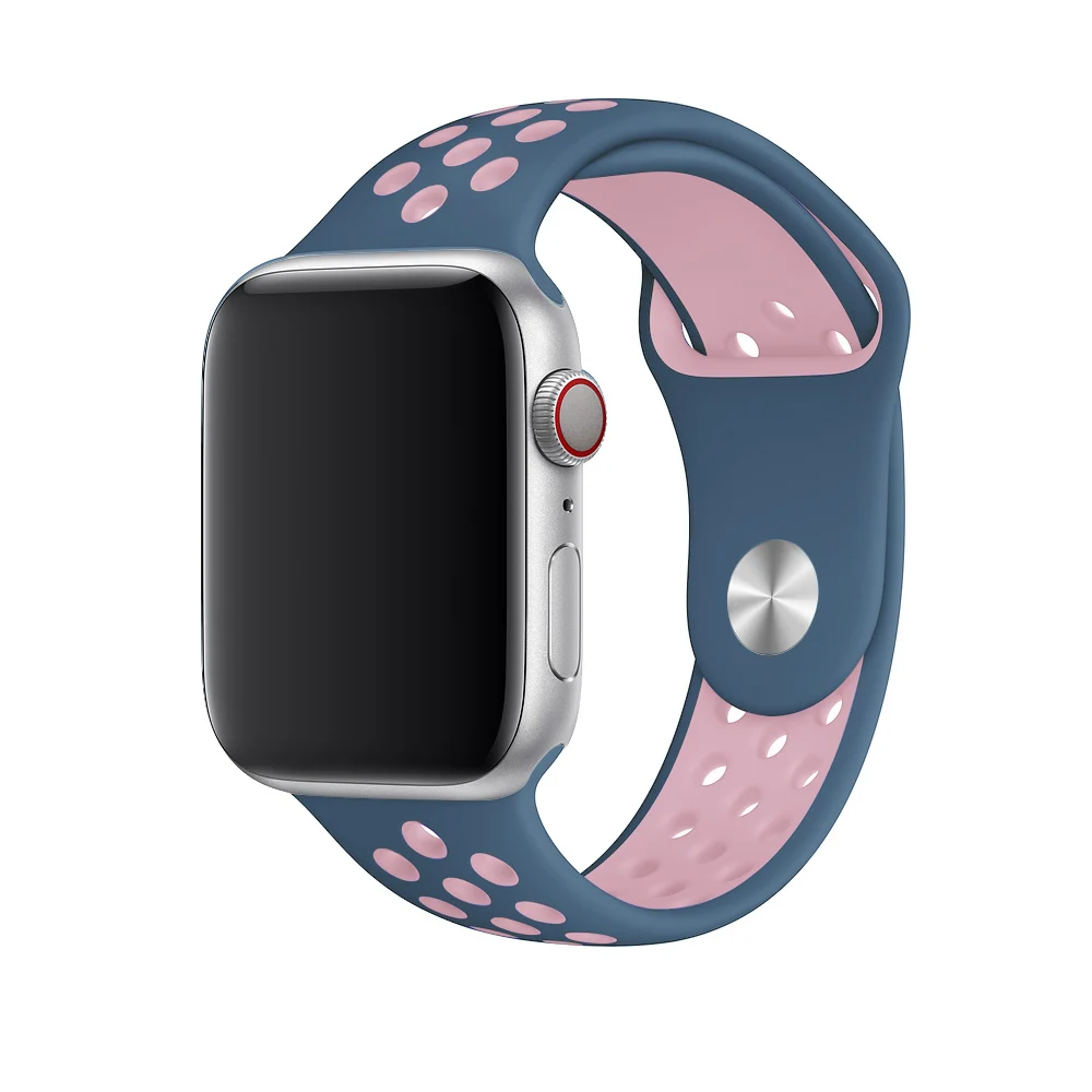 blue pink 12 Дышащий силиконовый спортивный ремешок для Apple Watch 5 4 3 2 1 42 мм 38 мм резиновый ремешок для Nike+ Iwatch 5 4 3 40 мм 44 мм - Цвет ремешка: blue pink 12