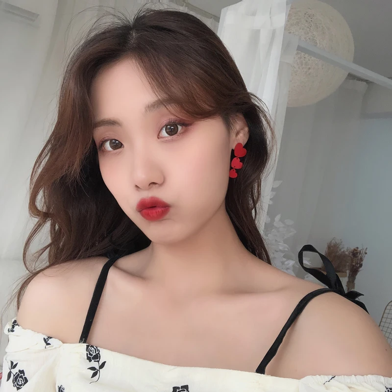 S925 иглы милые корейские серьги красивый дизайн теплые три красные сердца Висячие