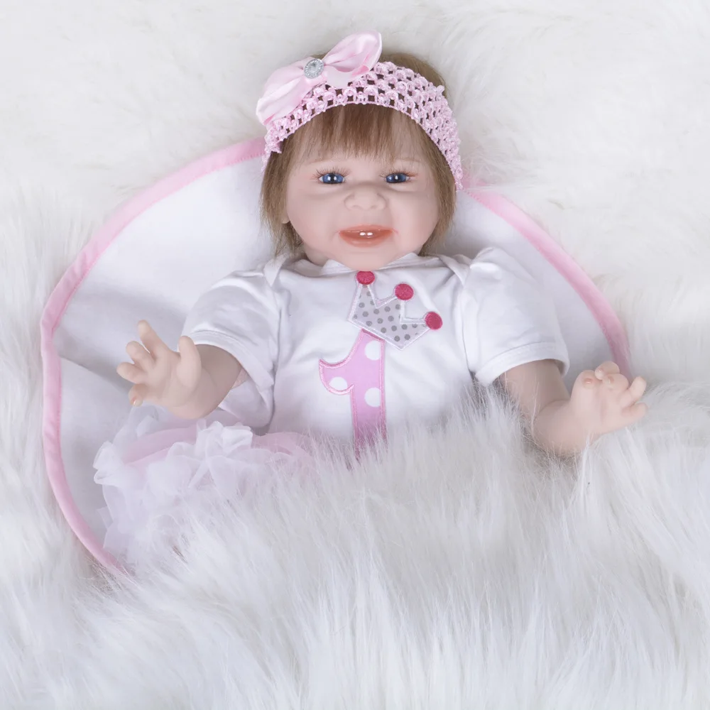 55 см Reborn Baby Doll ручная работа реалистичный силиконовый живый Смеющийся ребенок