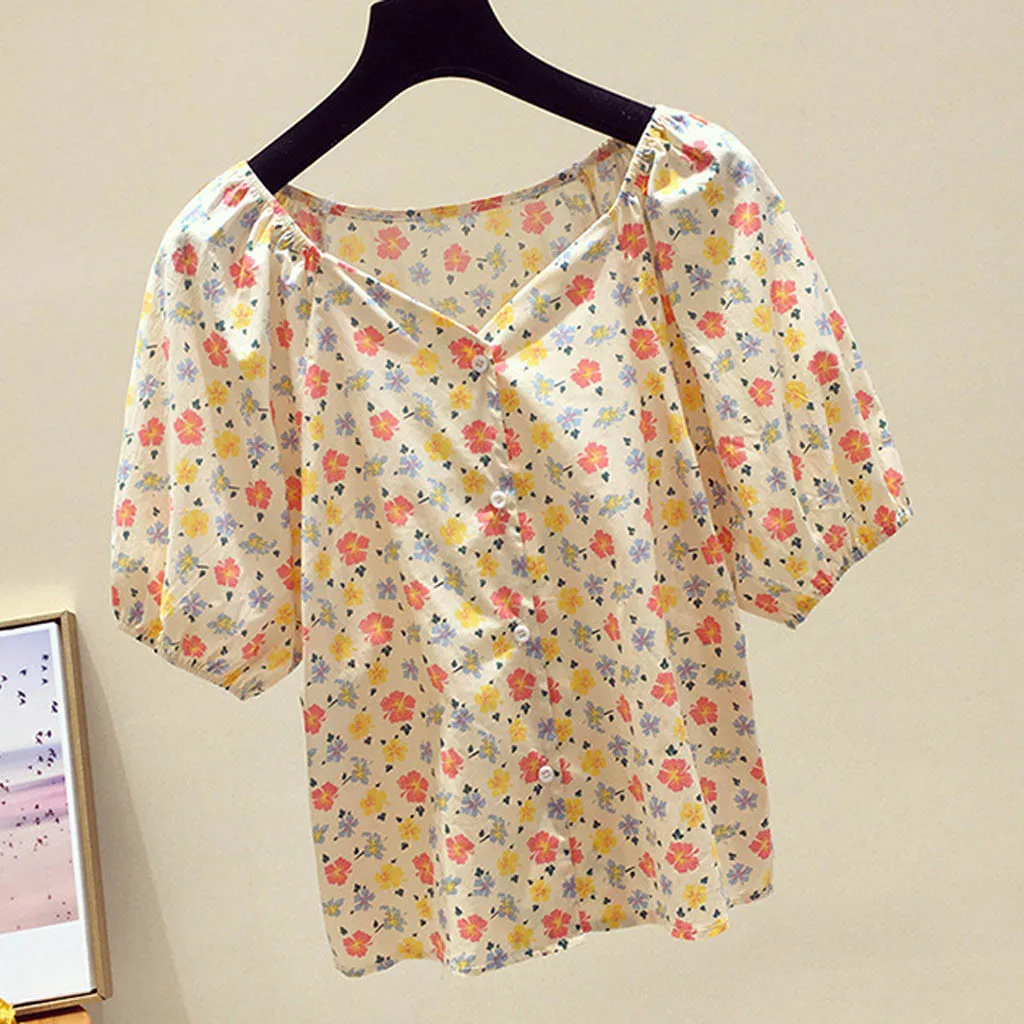 Блузка женская с квадратным вырезом рубашки буфами на рукавах в стиле Хай-стрит