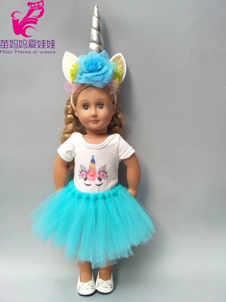 Комплект одежды для куклы на 43 см платье-пачка с единорогом новорожденных