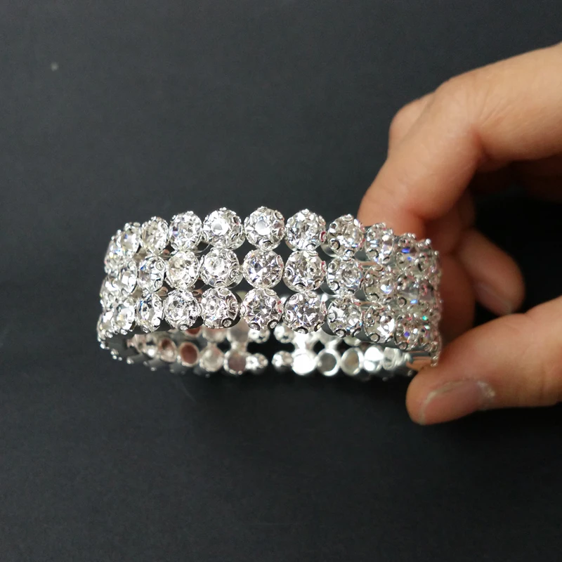 3 ряда кристаллов Большой Стразы стрейч Серебряный Прозрачный Свадьба красота