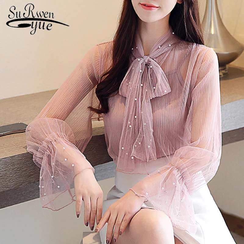 блузка с длинными рукавами рубашки женская мода бисером модная сексуальные плюс