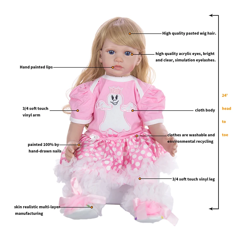

60cm Bebe Reborn Girl Princess Dolls For Children Realistic Reborn Baby Doll 24 Inch Cotton Body Silicone Reborn Dolls