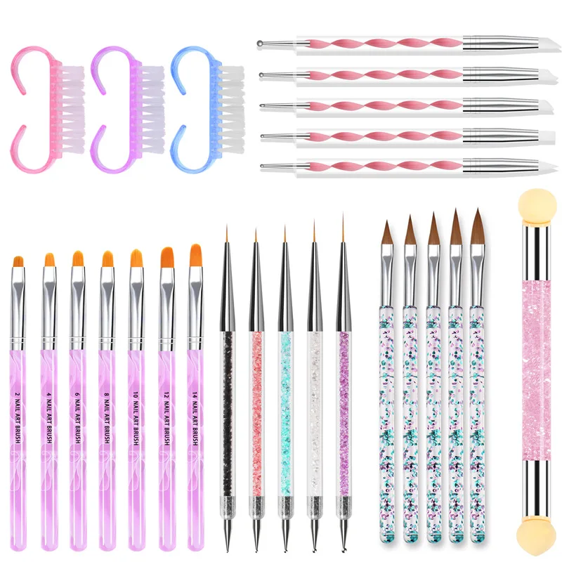 

Nail Art Brush Design Tip Painting Drawing Carving Dotting Pen FlatFan Liner Acrylic Gel UV Polish Tool Manicure