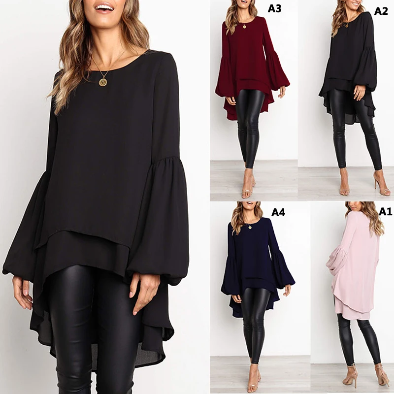 Женская Повседневная шифоновая блузка с асимметричным подолом|Футболки| |