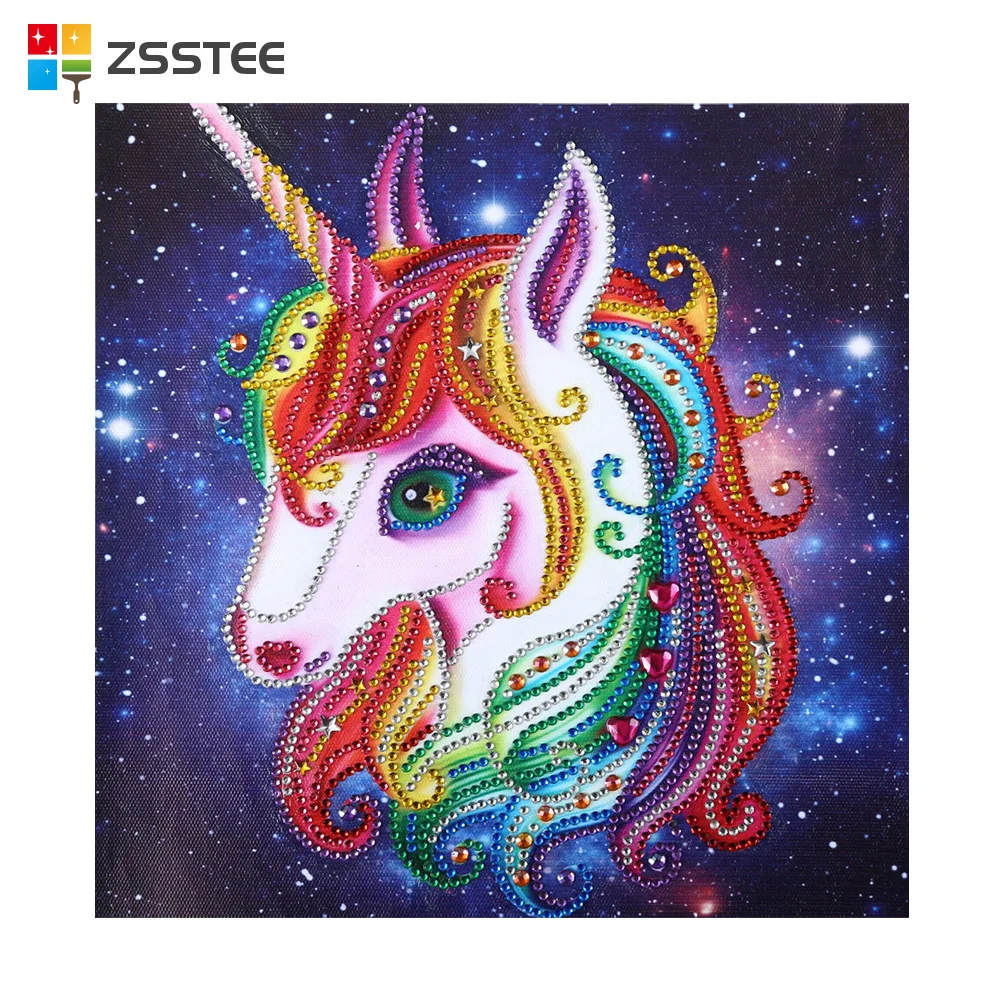 

ZSSTEE Special Shape Diamond Embroidery Crystal Diamond Painting Colorful Unicorn Shiny Round Rhinestone Cross Stitch Decoration