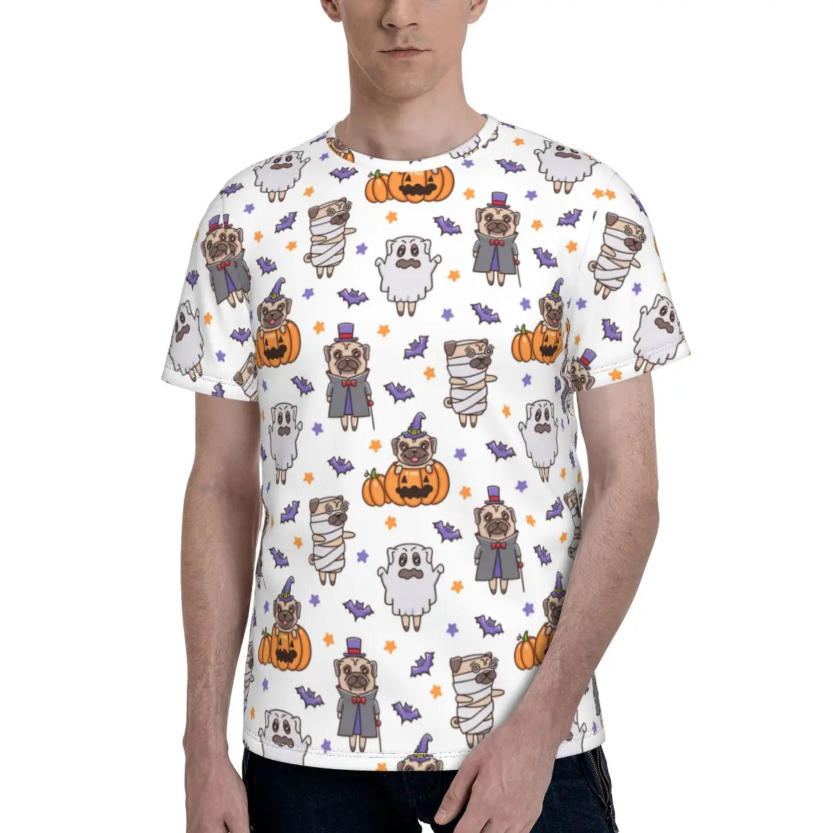 

Halloween Pumpkin Pug Dog T Shirt Funny Male Awesome Polyester Graphic Tee Shirt Short Sleeves Basic Tshirt Oversize