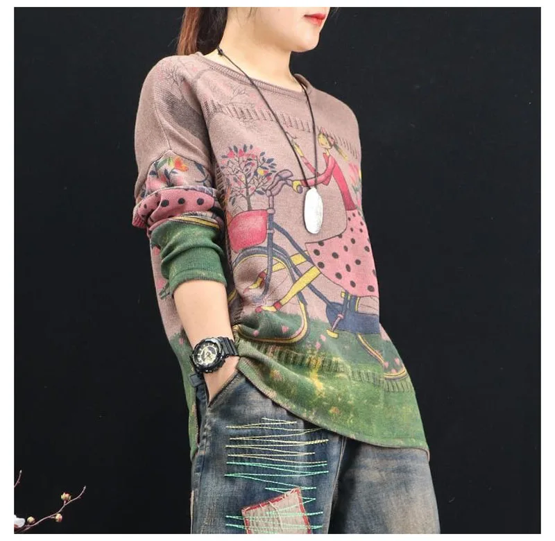 Kawaii вязаный свитер с цветочным узором для девочек женские пуловеры круглым