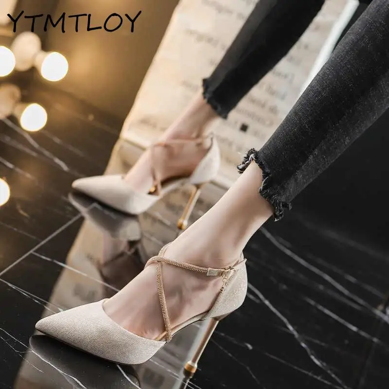 High Heels Female Stiletto High-heeled Temperament Goddess Spring 2021 New Evening Dress Shallow Mouth Strap Sexy Single Shoes | Обувь