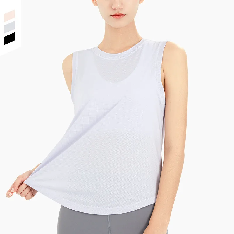 

Summer Women Mesh Running Yoga Shirts Sleeveless Vest Sweat-Wicking Quick Dry Loose Sports Tank Top Gym Fitness Clothing