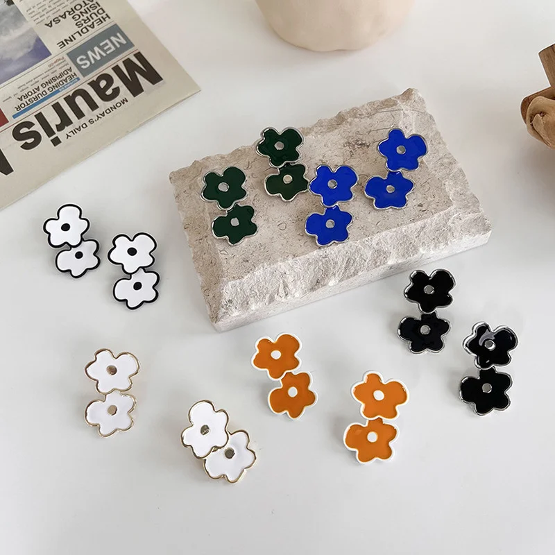 

Minar INS Fashion Multi Coloured Enamel Earrings for Women Black White Contrast Color Flower Dangle Earrings Vintage Jewelry