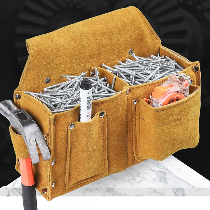 

New Cowhide Toolkit Wearable Waist Pack Electric Drill Bag Screws Nails Drill Bit Parts Outdoor Construction Tool Storage Bag