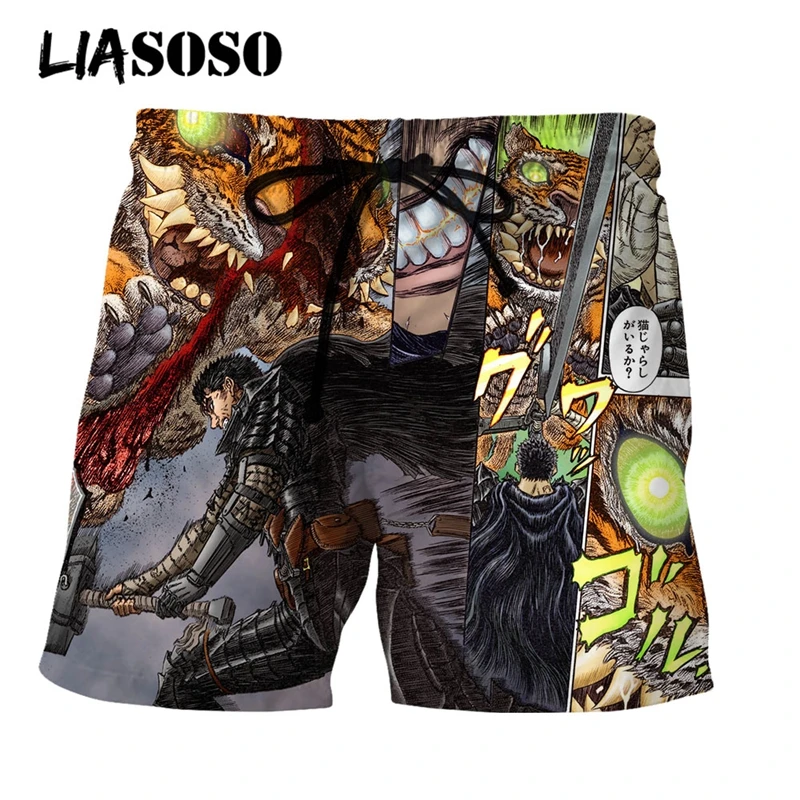 

LIASOSO 3D Print Unisex Anime Berserk Fashion Shorts Casual Boardshorts Street Trousers BeachBoxer Shorts/trunks Hip Pop Pants