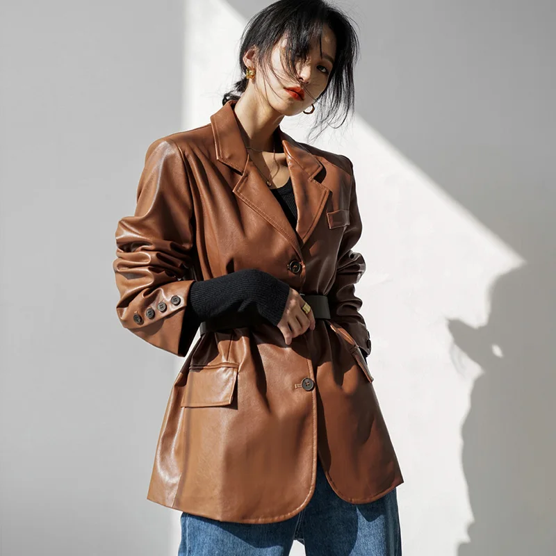 

Vintage Brown Leather Jacket for Women 2020 Autumn Winter Loose Trend Fashion PU Leather Jackets Motorcycle Wear Streetwear