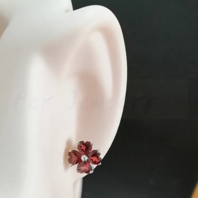 Натуральный Красный Гранат серьги гвоздики из стерлингового серебра 925 пробы