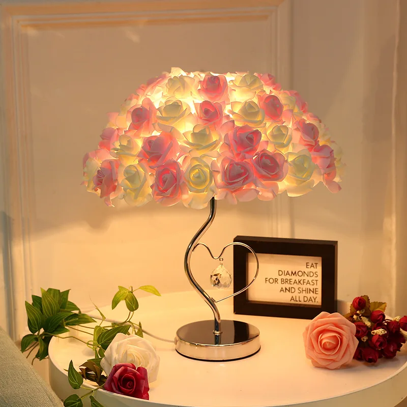 Romantic Rose Table Lamp Modern Bedside Reading Apartment Living Room Flower Desk For Bedroom Light Art Deco Home Pavilion | Лампы и