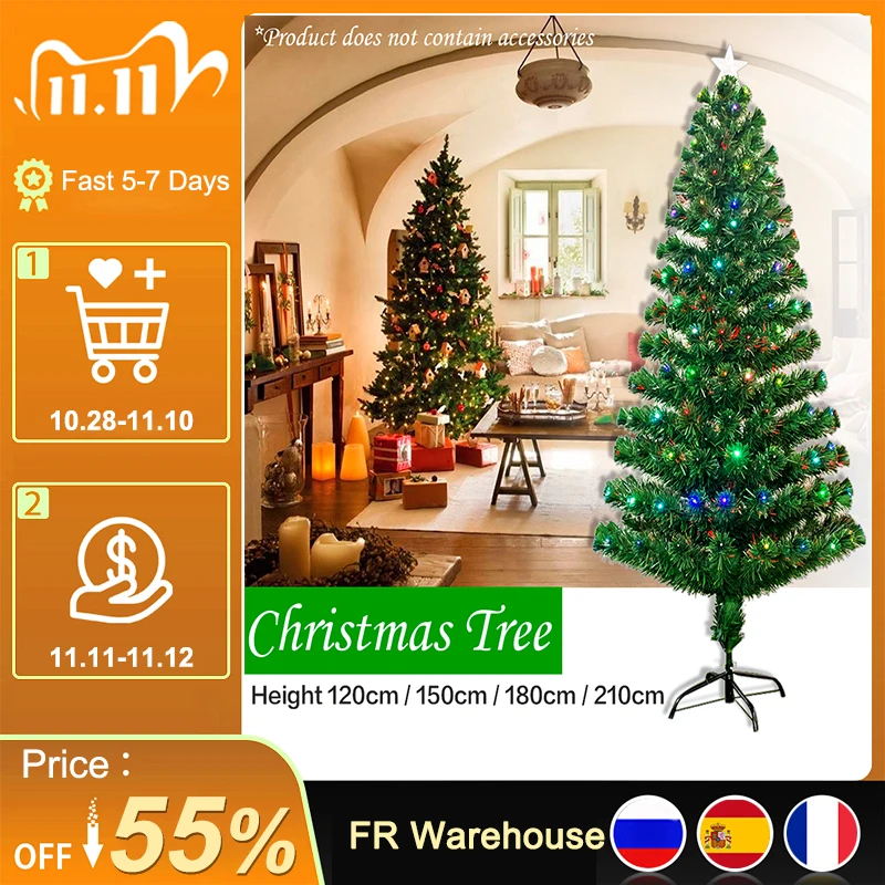 

[Ship From UK] 2020 New Year Xmas Christmas Tree Iron Stand 1.2M 1.5M 1.8M 2.1M Colorful Optic Fiber Lamp Green Home Decoration