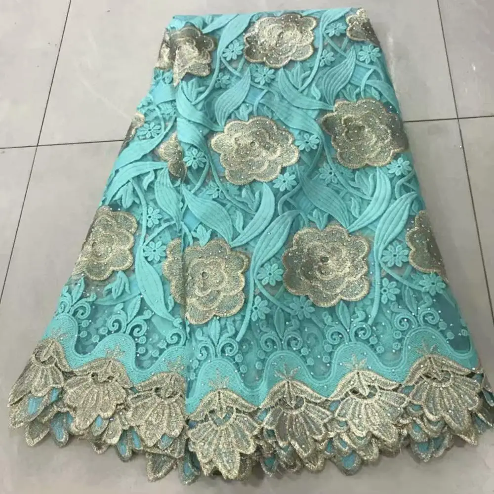 

2019 New style 5yards French tulle lace fabric African stones net tulle lace fabric high quality african lace fabric DFSE214