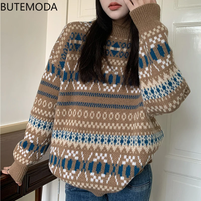 

Butemoda Oversize Sweaters Women Pullover Knitted Casual Lady Vintage Sueter Loose All-match Korean Style Tops Winter Jumper