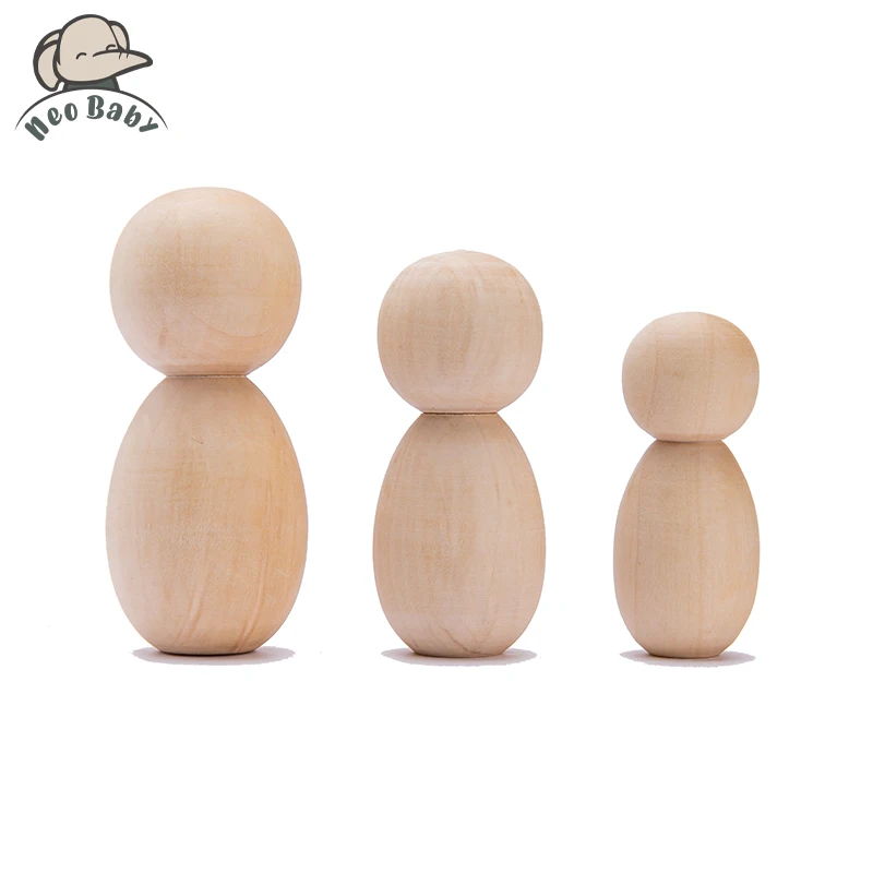 

5pc Wooden Peg Dolls Handmade Unfinished Decor Dolls Teething Toys Wood Blank Unpainted Children Goods Newborn Doll House Gifts