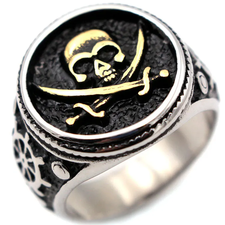 

Bxzyrt 2021 Vintage Punk Golden Pirate King Rings Stylish Retro Style Titanium Steel Ring Rock Jewelry Accessories Dropshipping
