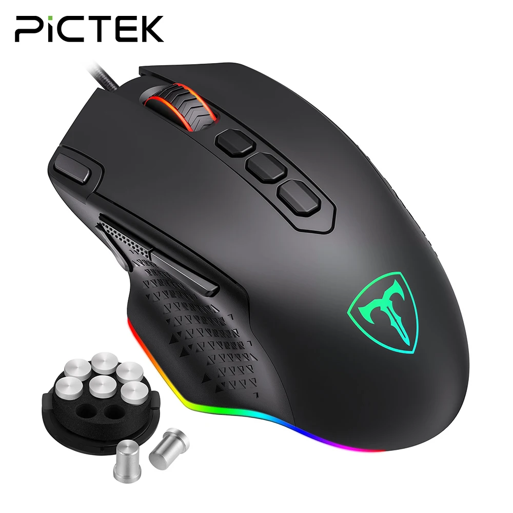Мышь Компьютерная PICTEK PC257 игровая проводная мышь с RGB-подсветкой 12000DPI боковыми