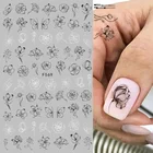 Наклейки для ногтей, черные, белые, стикеры 3D на ногти Nail Art цветов, Листьев, мандалы, геометрических фигур, декоративная фольга