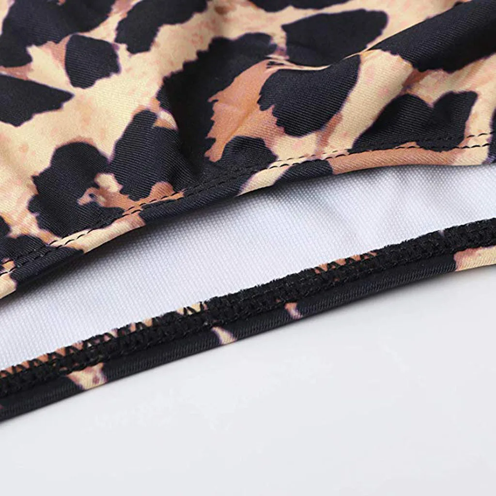 

Swimsuit Woman High Waist Bikini 2021 Summer Women Leopard Solid Bathing Suit Swimsuit Female with Pad Push Up Swimwear#23