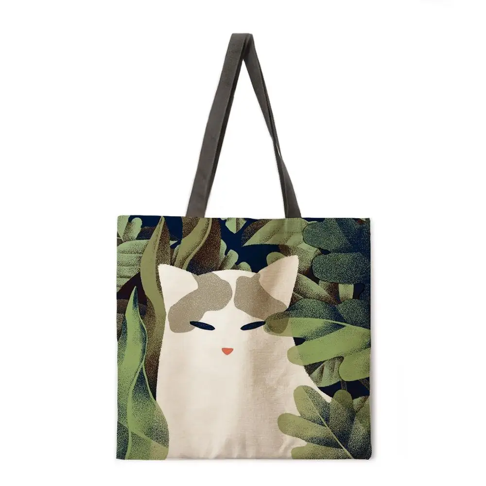 

Women's beach bag foldable shoulder bag shopping bag Nordic simple illustration printed tote bag linen casual tote bag reusable