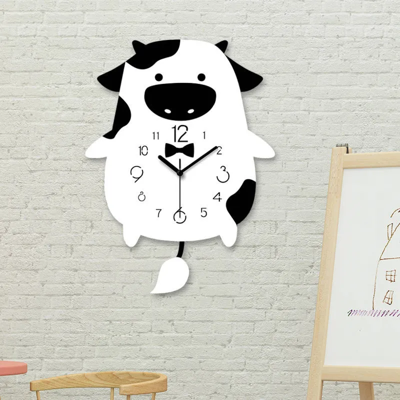 Скандинавские Мультяшные настенные часы с коровой креативные милые для спальни