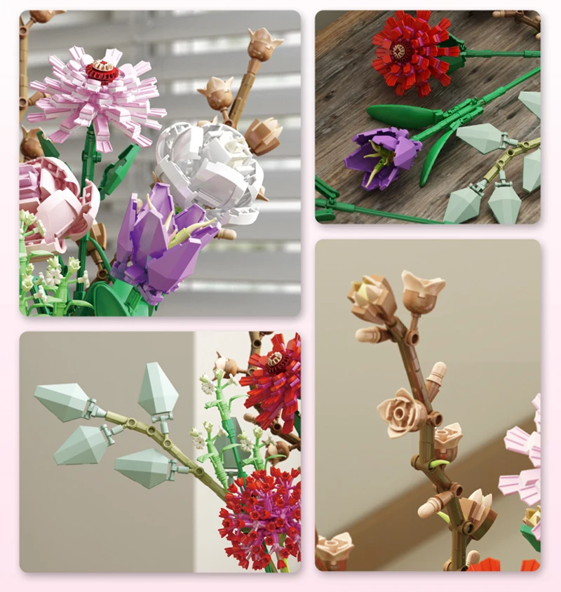 

MOC New 999PCS Flowers Bouquet Building Blocks DIY Bricks Toys Rose Children Kids Girlfriend Gifts Kids Model Decoration 2Types