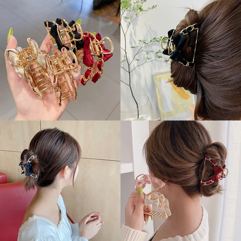 

Elegent Girl Large Metal Claw Clip For Thick Hair With Small Bow For Women