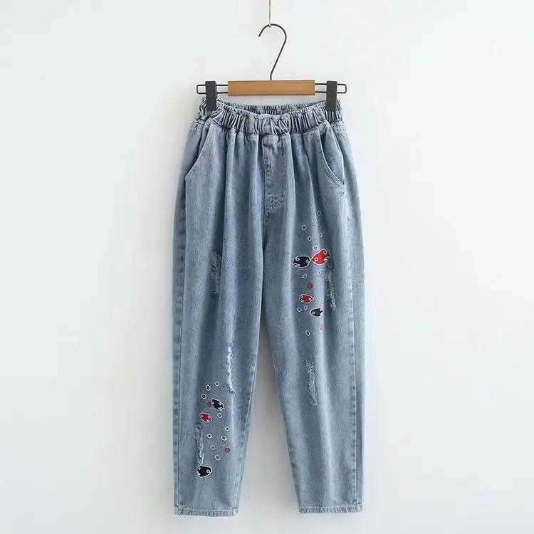 Повседневные джинсы-шаровары размера плюс осень 2019 женские модные свободные