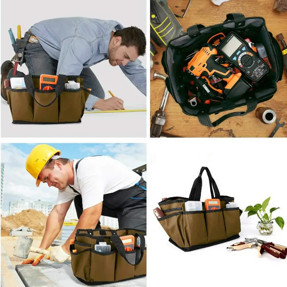 

Garden Tool Bag Multi-Pocket Brown Portable Oxford Cloth Tool Storage Bag Container Tools Organizer for Indoor and Outdoor New