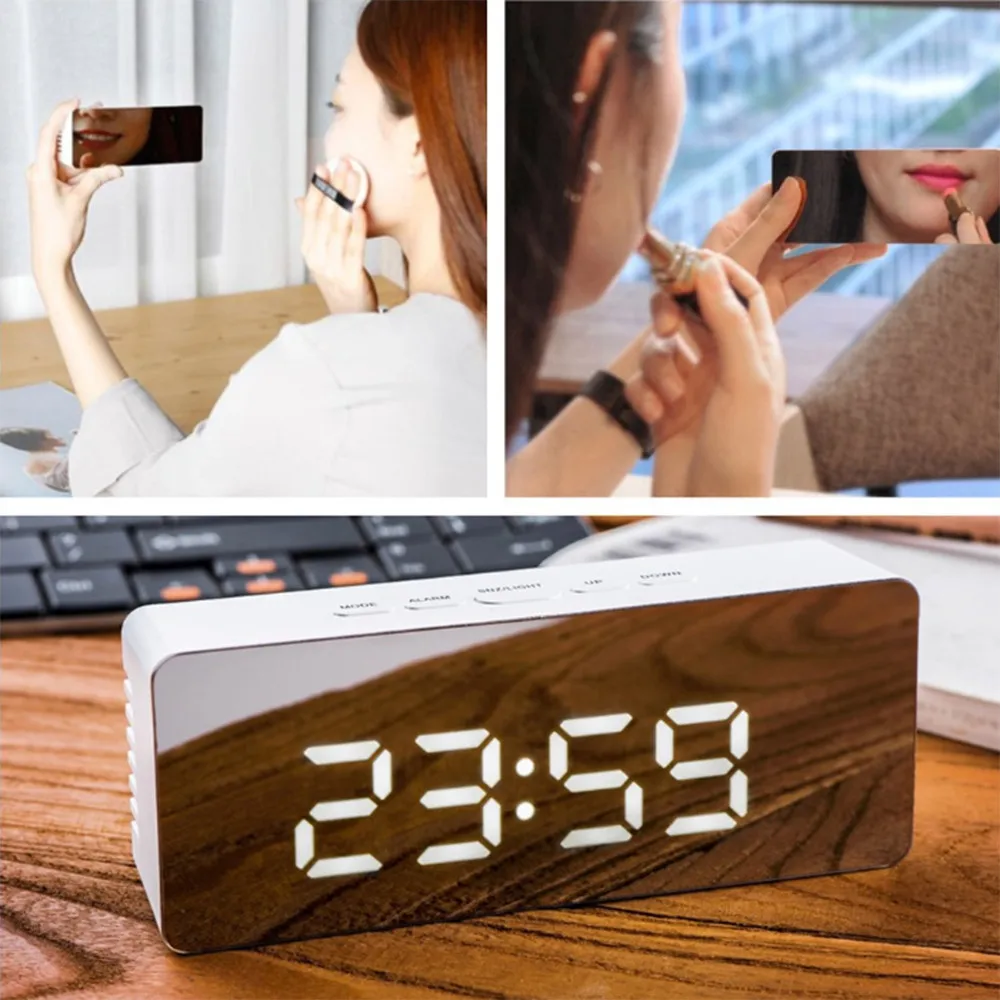 Электронный зеркальный будильник с ЖК-дисплеем цифровые настольные часы